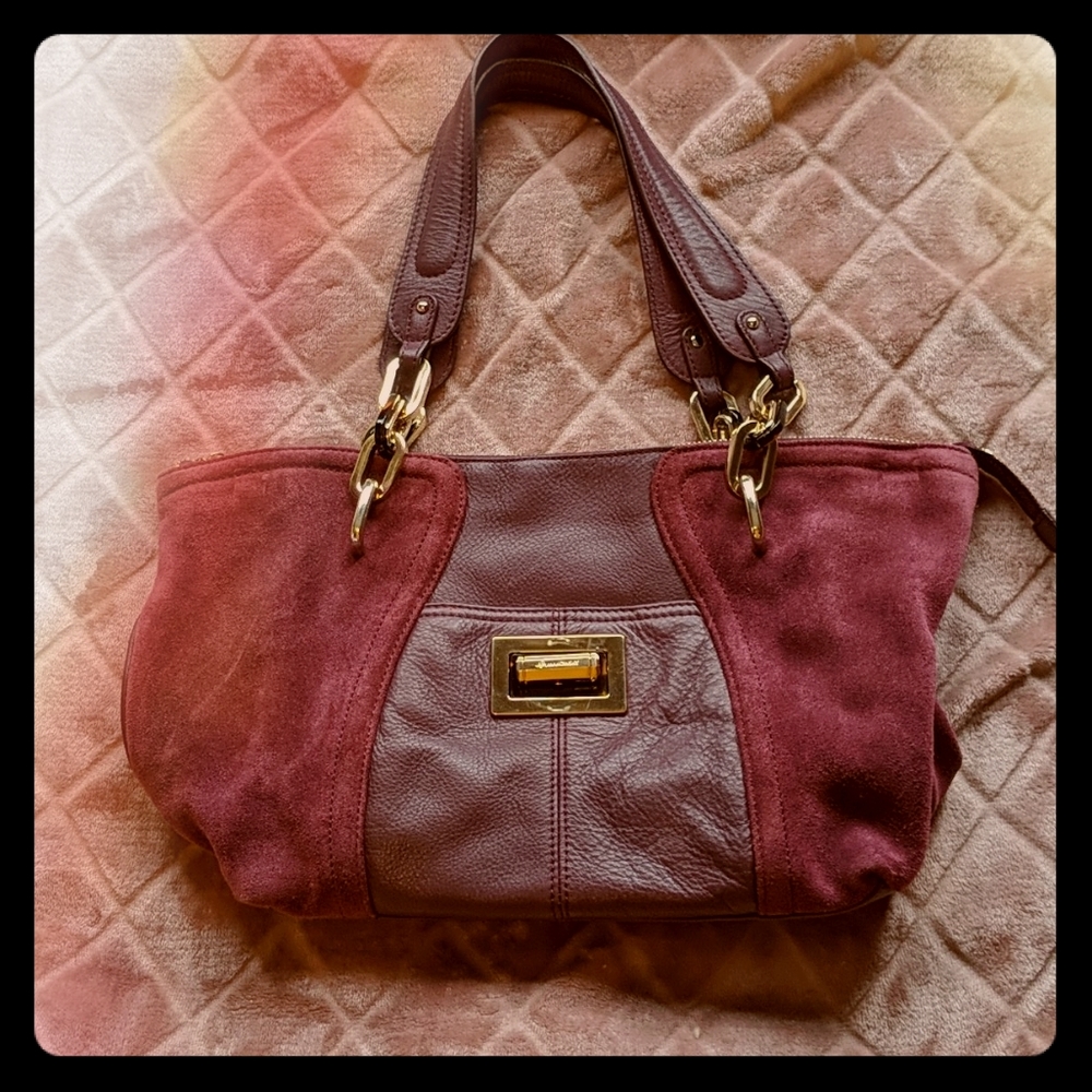 B Makowsky Burgundy Leather Shoulder Bag